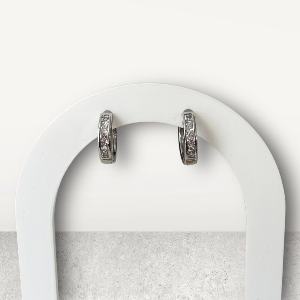 Small Silver Zircon Hoop Earrings